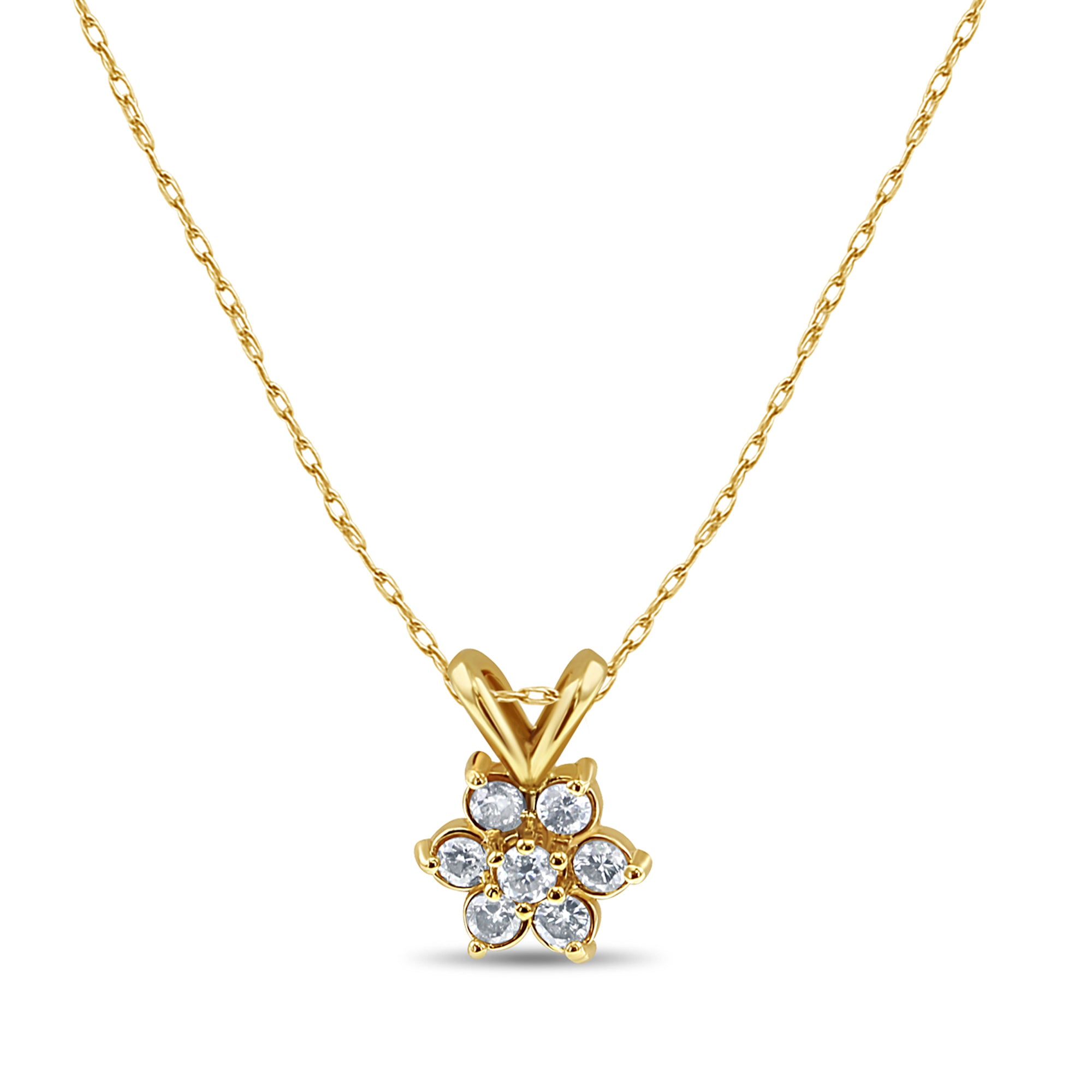 Flower Shaped Diamond Necklace .25cttw 14k Yellow Gold