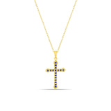 Sapphire Gold Cross  Necklace 14k Yellow Gold