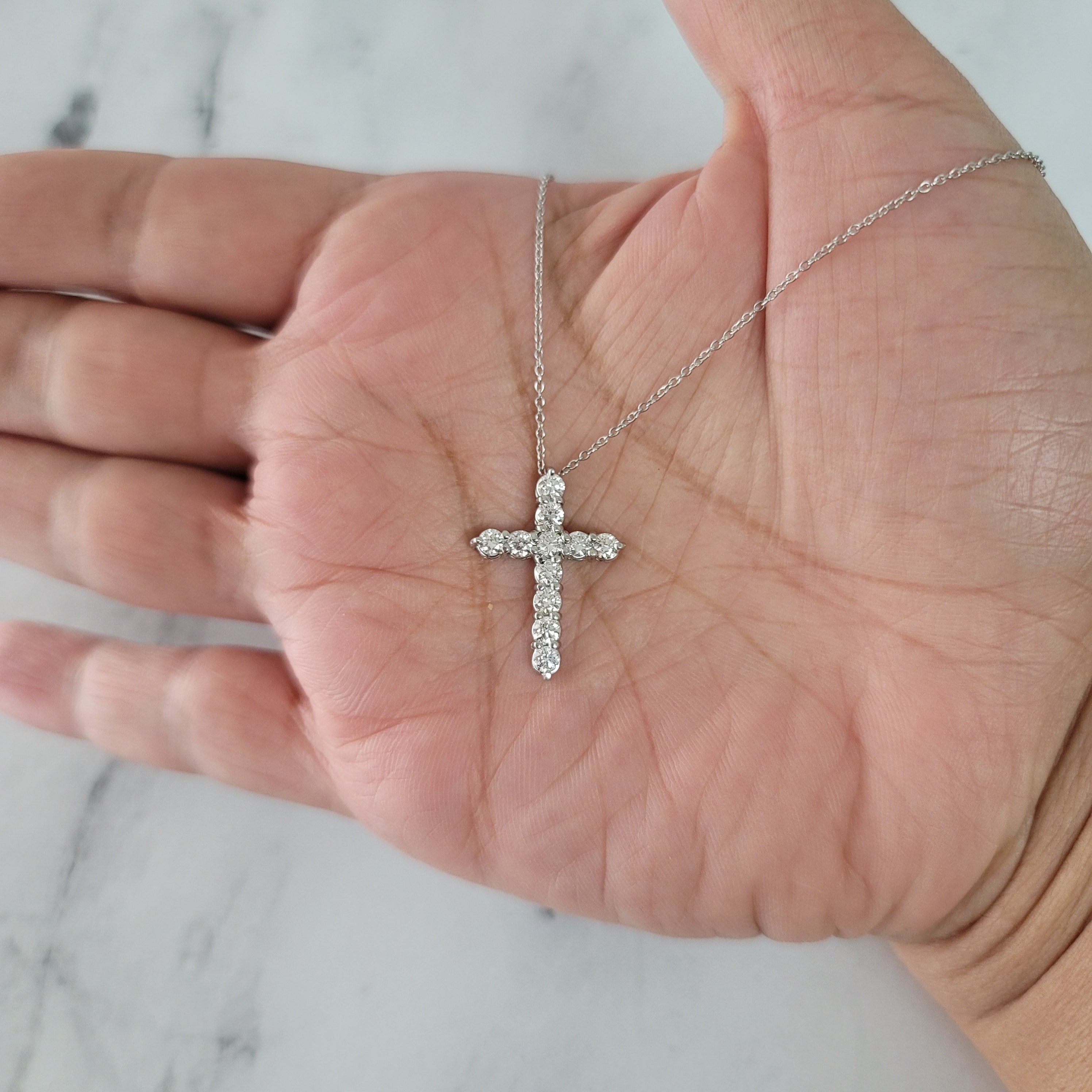 Chunky Diamond Cross Necklace 1.10cttw 14k White Gold