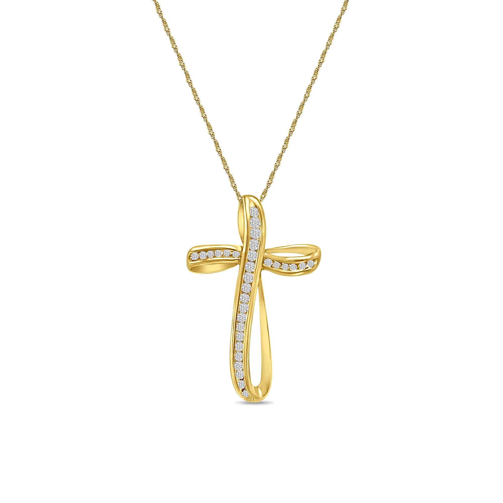 Collar con cruz de diamantes engastados en canal, 0,75 ct, oro amarillo de 14 k