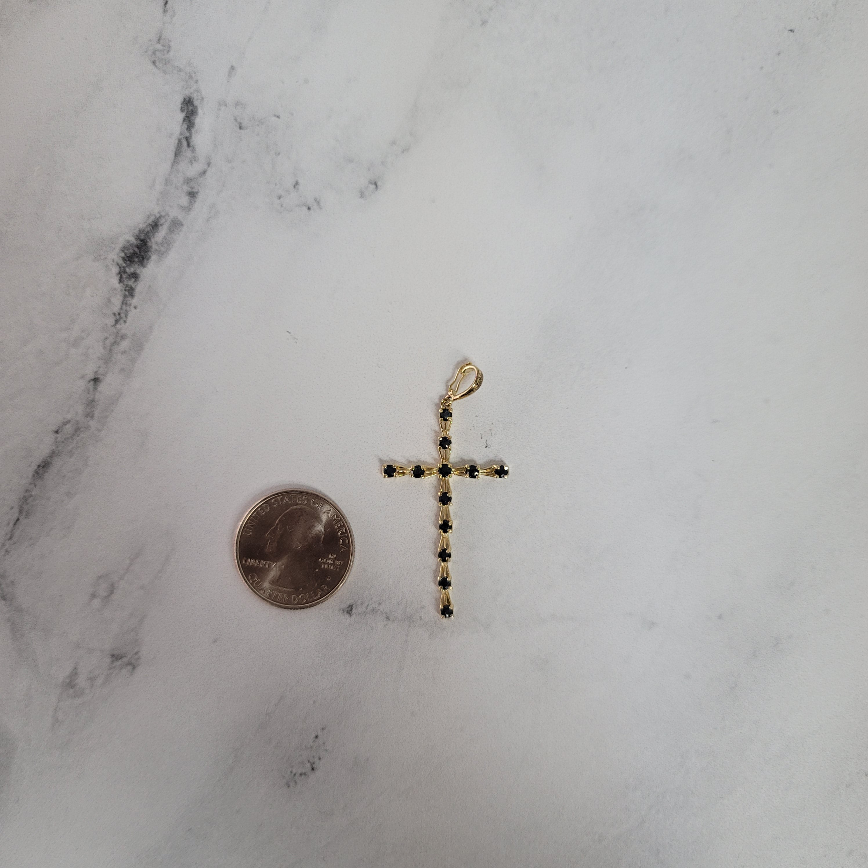 Skinny Sapphire Cross Necklace .50cttw 14k Yellow Gold