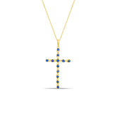 Skinny Sapphire Cross Necklace .50cttw 14k Yellow Gold