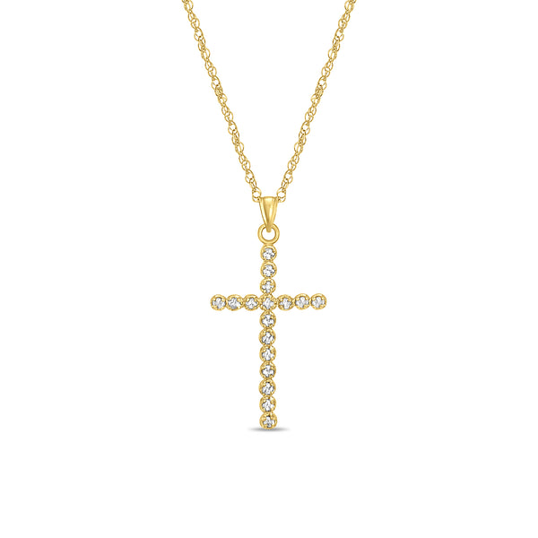 Half Carat Diamond Cross Necklace 14K Yellow Gold