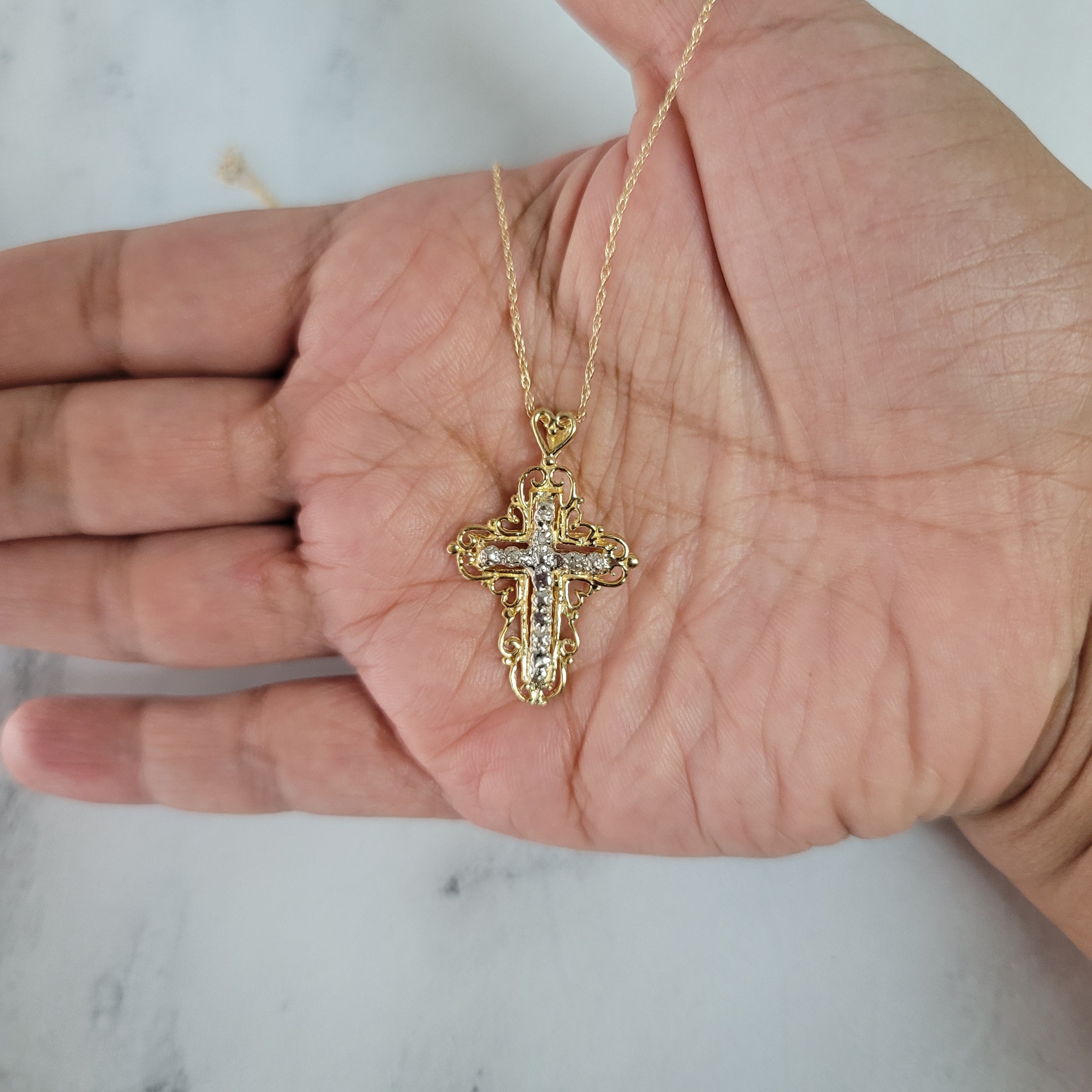 Illusion Diamond Cross Necklace 14k Two-Toned Gold