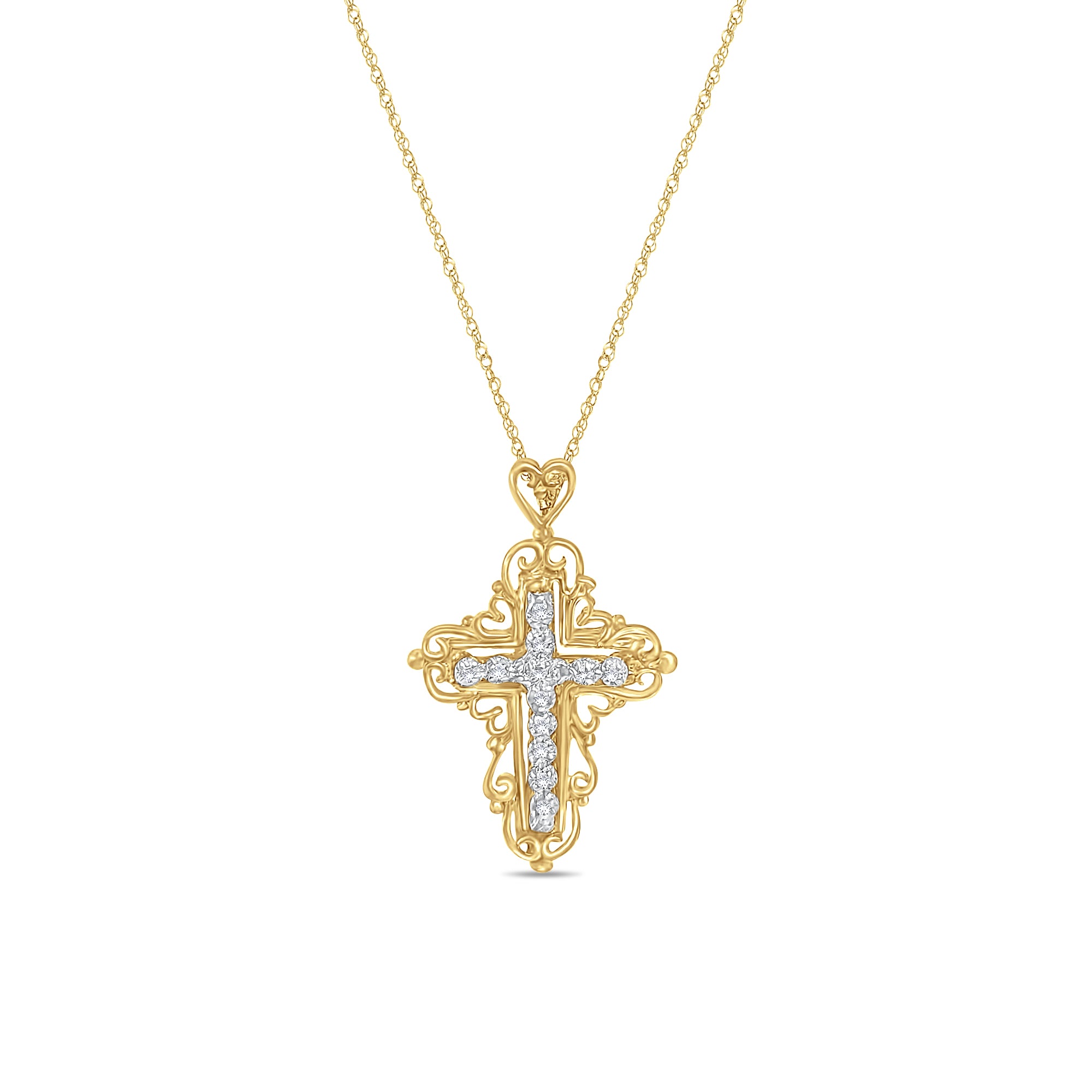 Illusion Diamond Cross Necklace 14k Two-Toned Gold