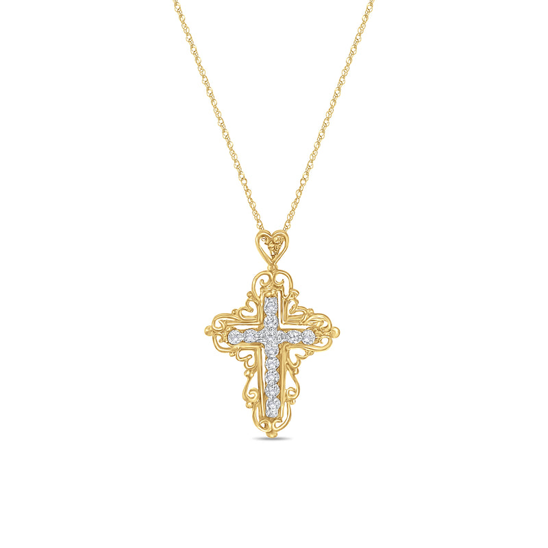 Illusion Diamond Cross Necklace 14k Two-Toned Gold