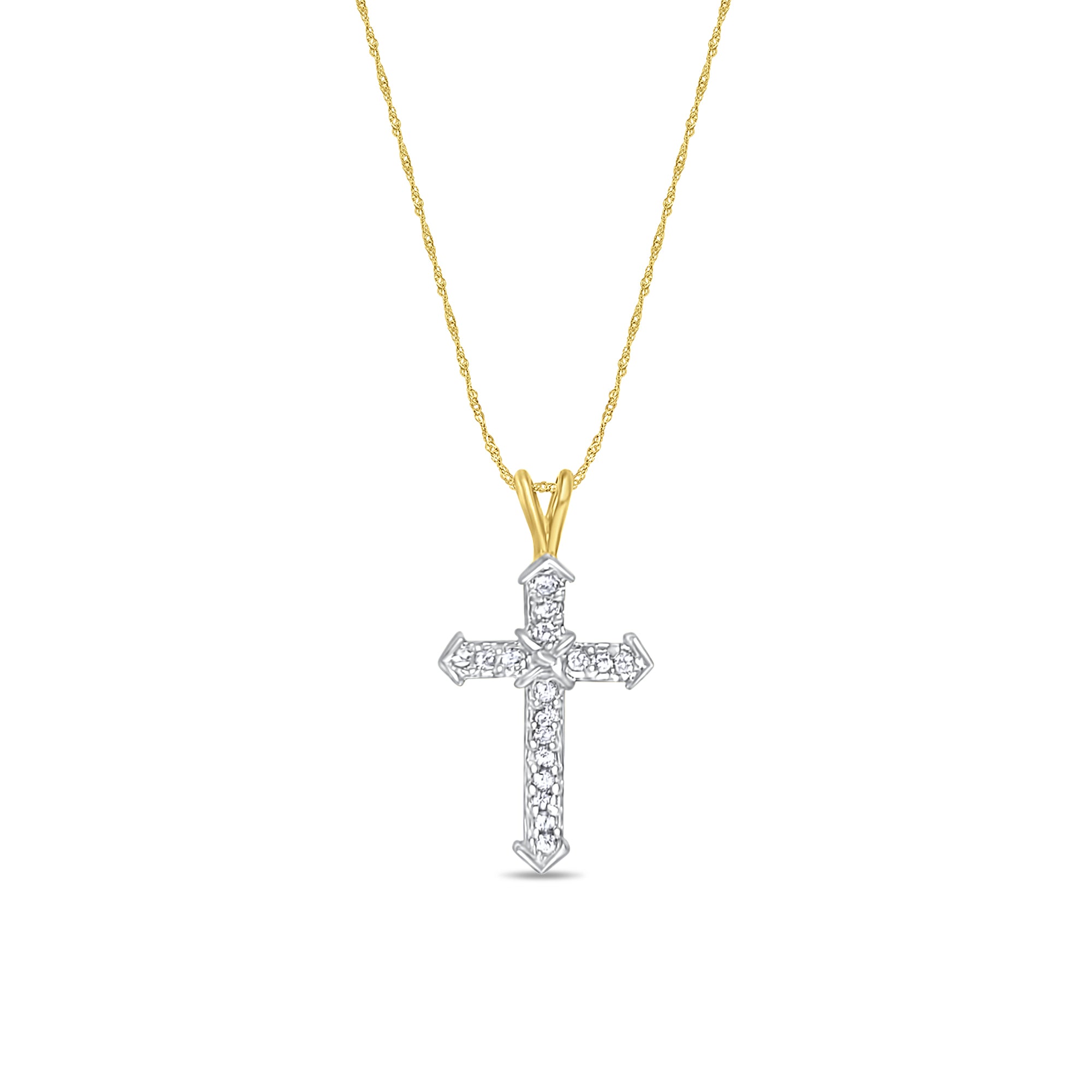 Collier croix en diamant 0,33 ct en or bicolore 14 carats