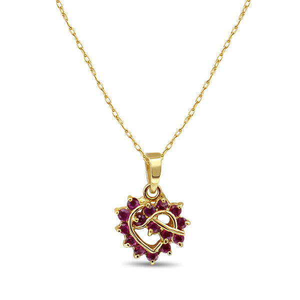 Ruby Heart Shaped Necklace .30cttw 14k Yellow Gold