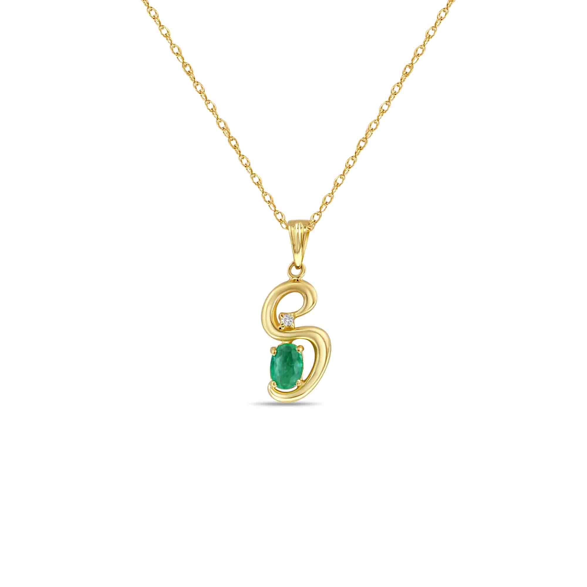 S Initial Emerald Necklace 1 Carat Emerald 14k Yellow Gold