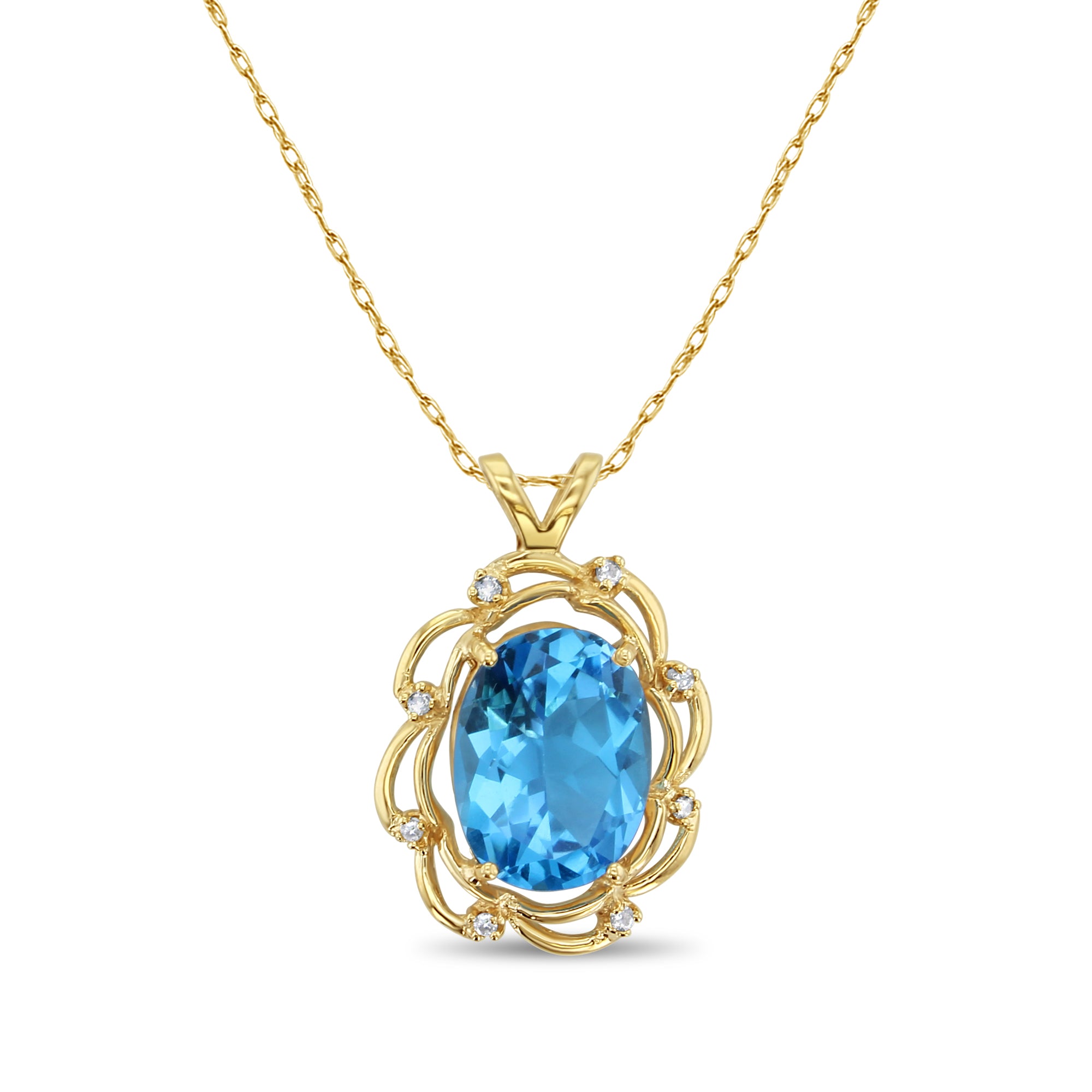 Oval Blue Topaz with Diamond Accents 14k Yellow Gold