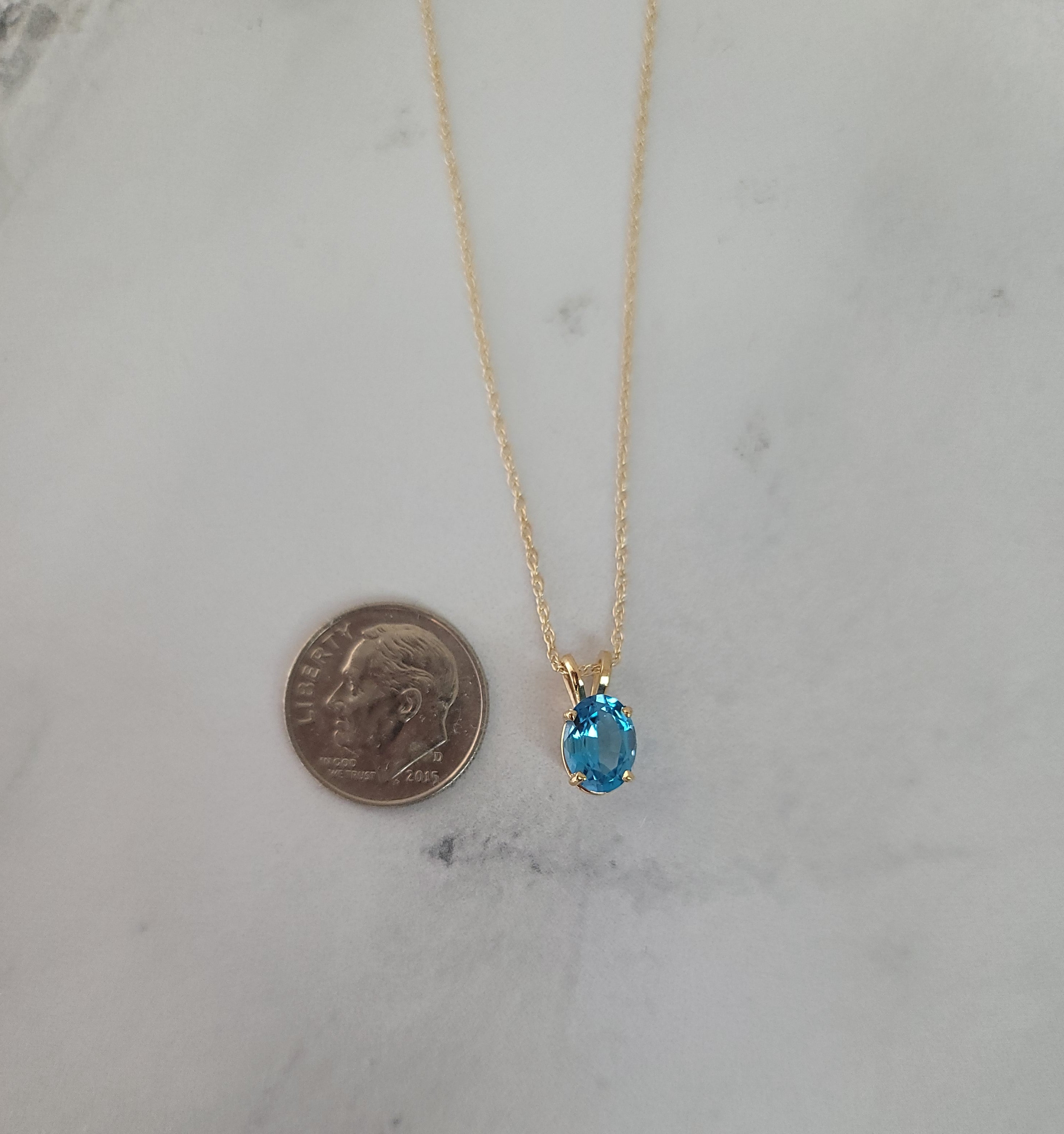 Oval Blue Topaz Solitaire Necklace 14k Yellow Gold