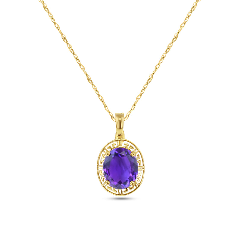 12MM Oval Amethyst Necklace with Greek Key Bezel