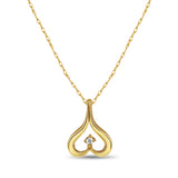 Upside Down Heart Shaped Necklace with Diamond Center 14k Yellow Gold