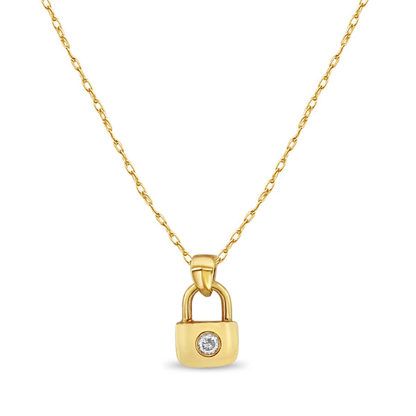 Diamond Lock Necklace 18k Yellow Gold