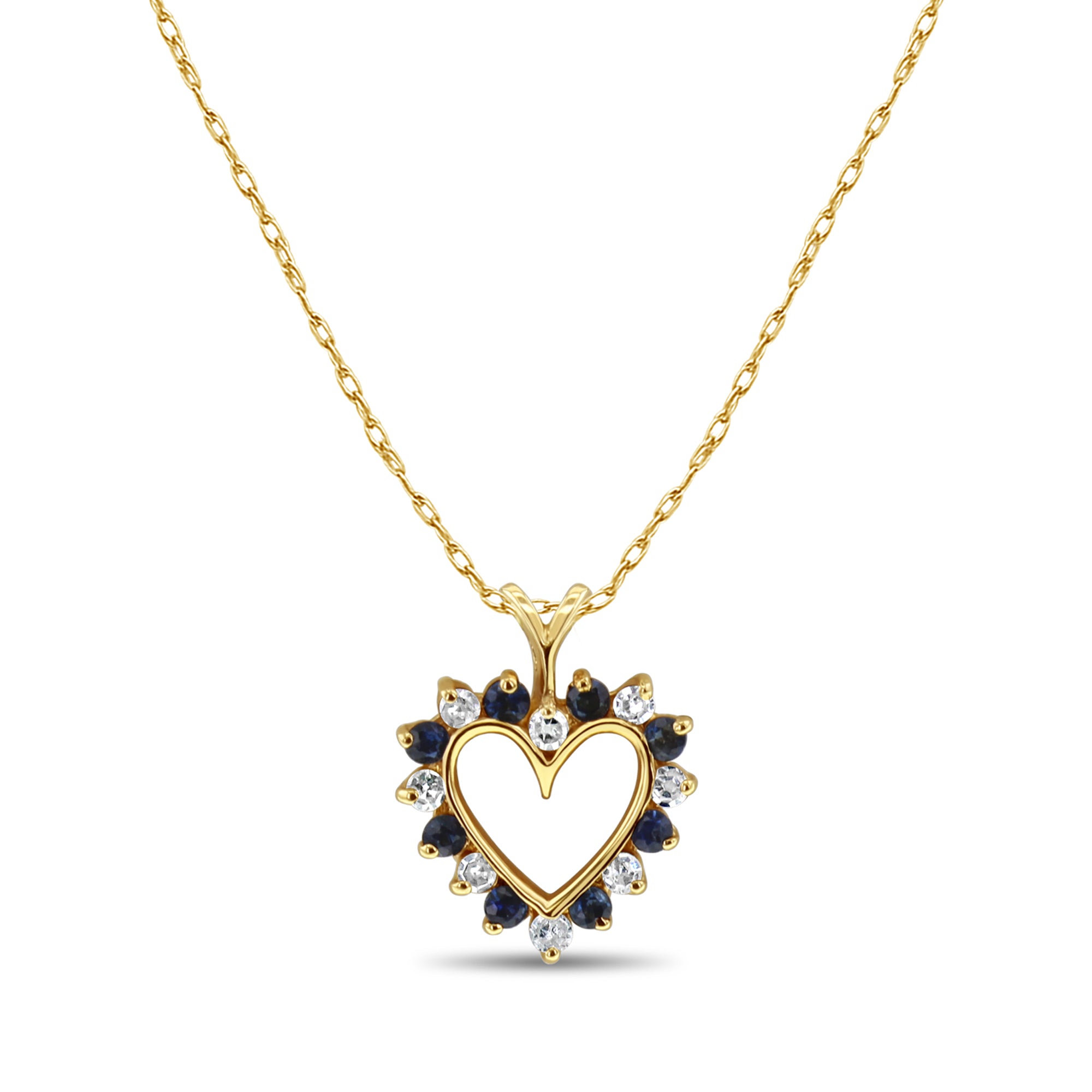 Sapphire & Diamond Heart Shaped Necklace .50cttw 14k Yellow Gold