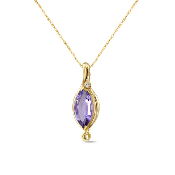 Marquise Amethyst & Diamond Necklace 14k Yellow Gold
