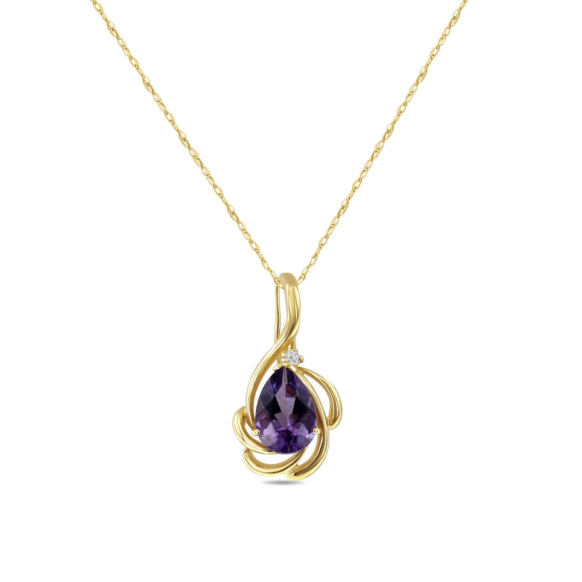 Large Pear Shaped Amethyst Necklace 14k Yellow Gold