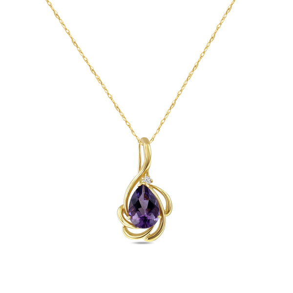 Large Pear Shaped Amethyst Necklace 14k Yellow Gold