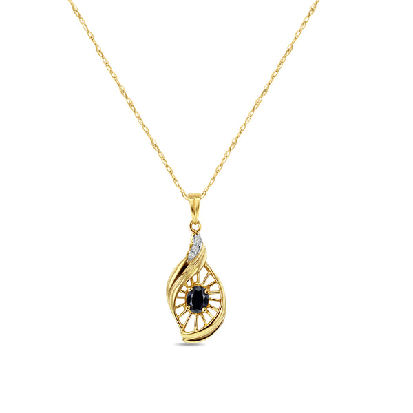 Oval Sapphire w/ Diamond Pave Vintage Necklace .34cttw 14k Yellow Gold