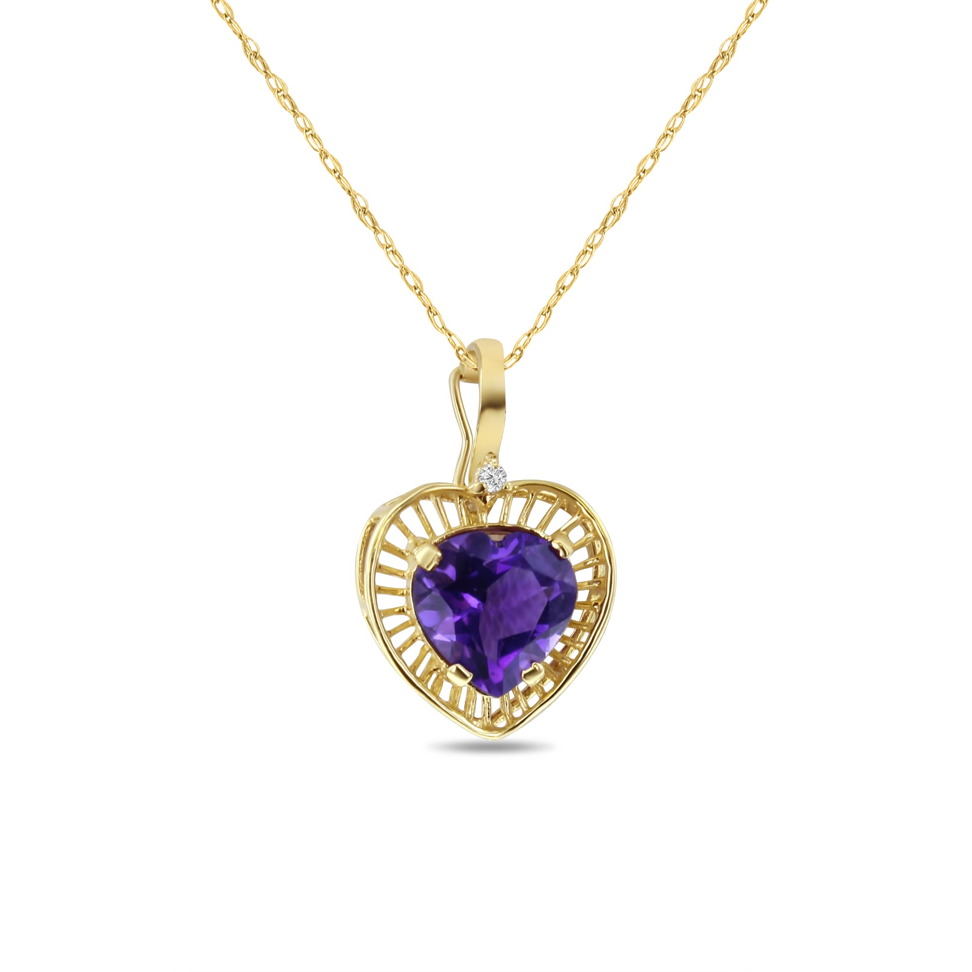 Heart Shaped Amethyst Necklace 14k Yellow Gold