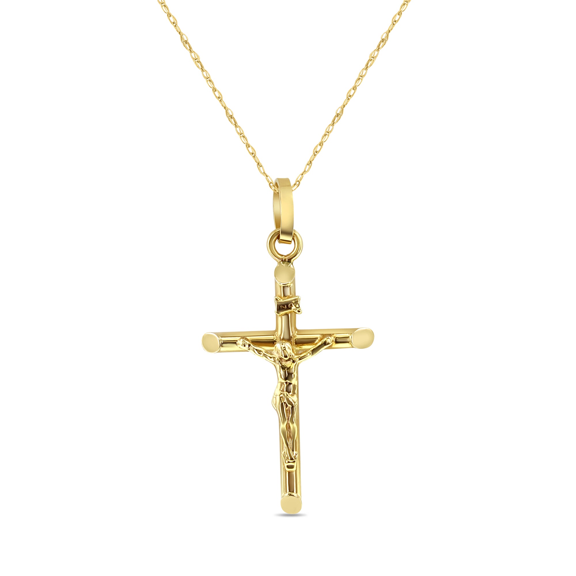 Crucifijo pulido en oro amarillo de 14 k