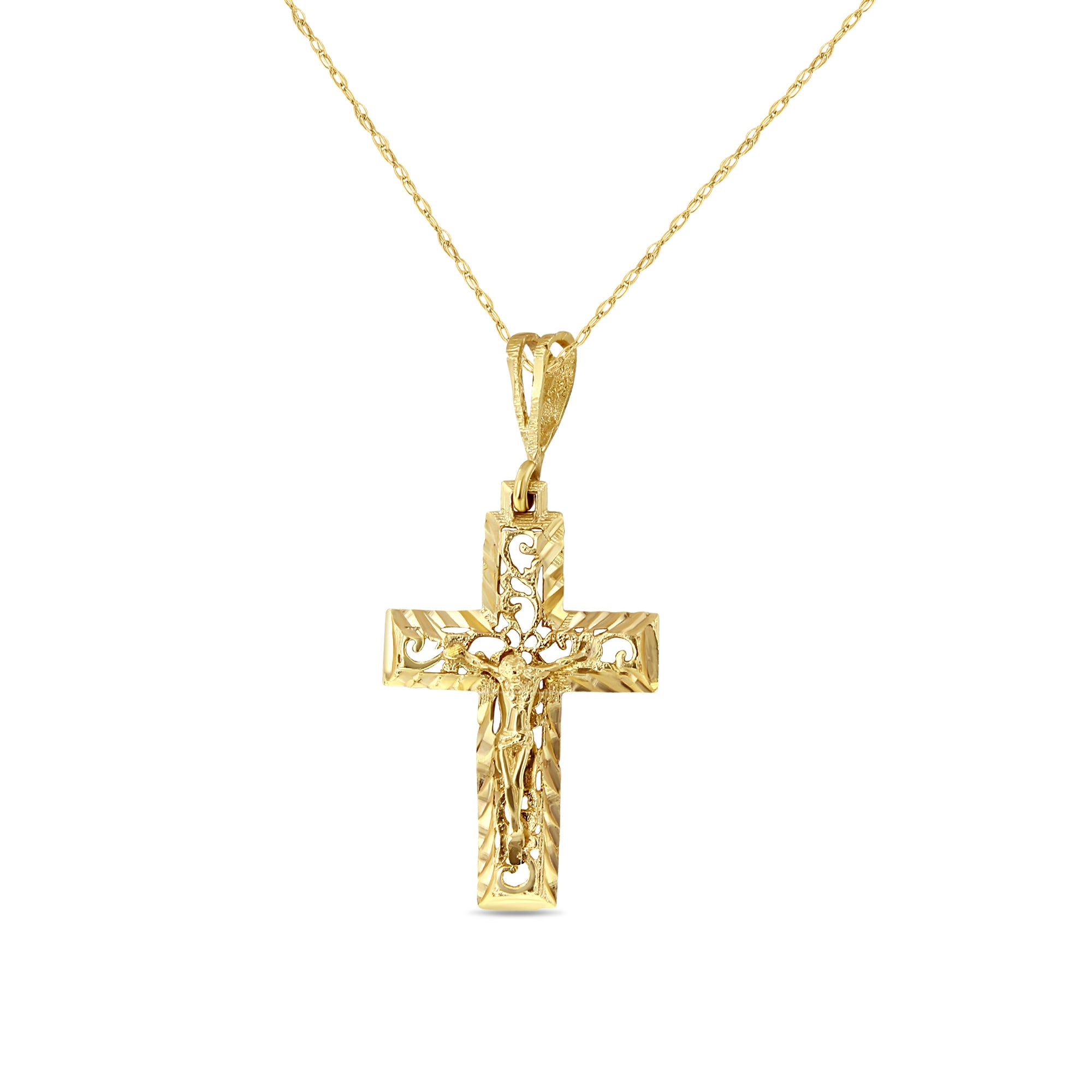 Crucifijo grande con cortes de diamantes en oro amarillo de 14 k