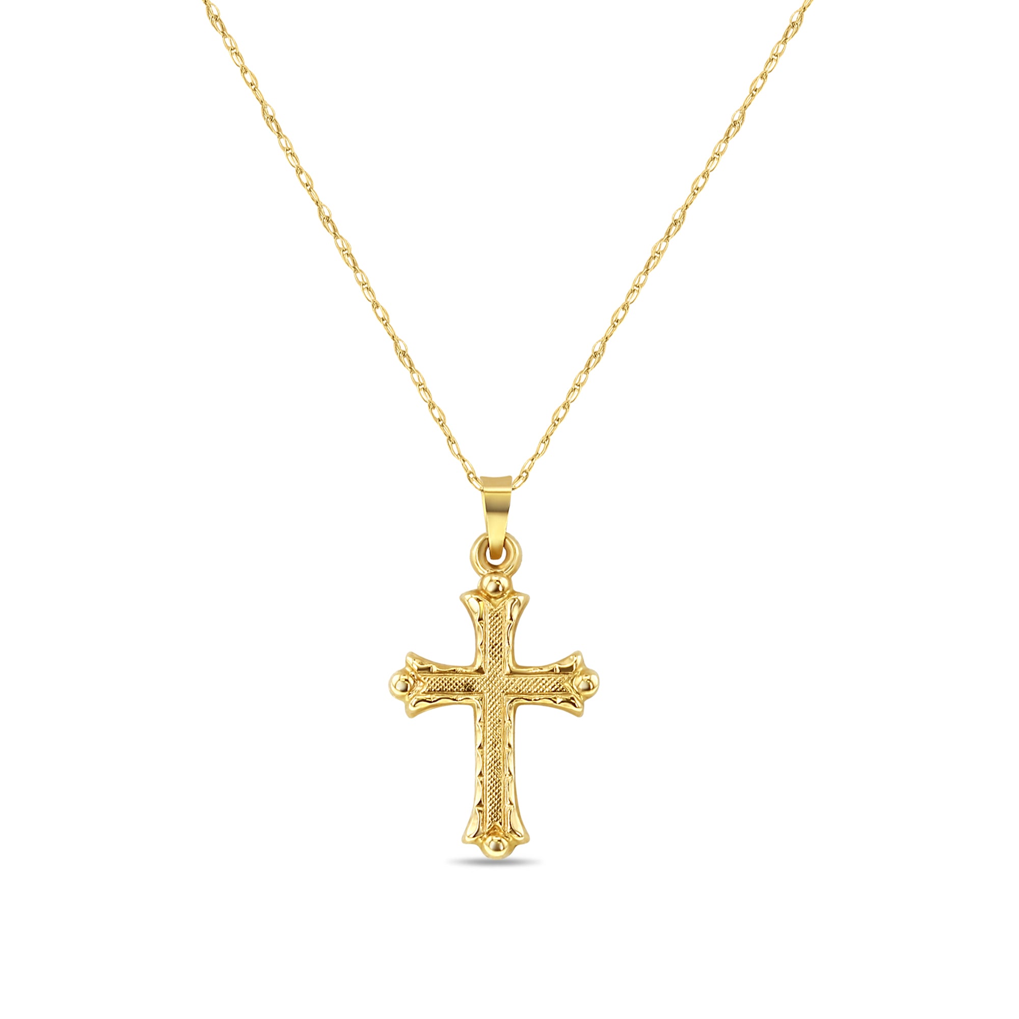 Textured Small Gold Cross Necklace 14k Yellow Gold