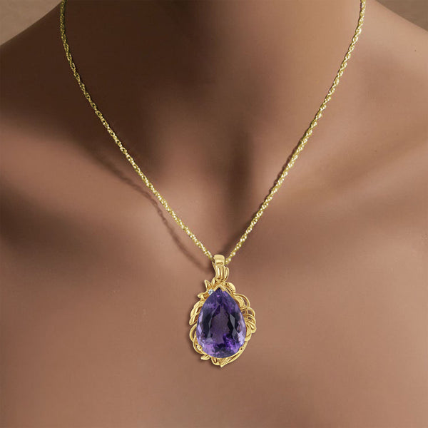 Pear Shaped Amethyst Pendant with Gold Design