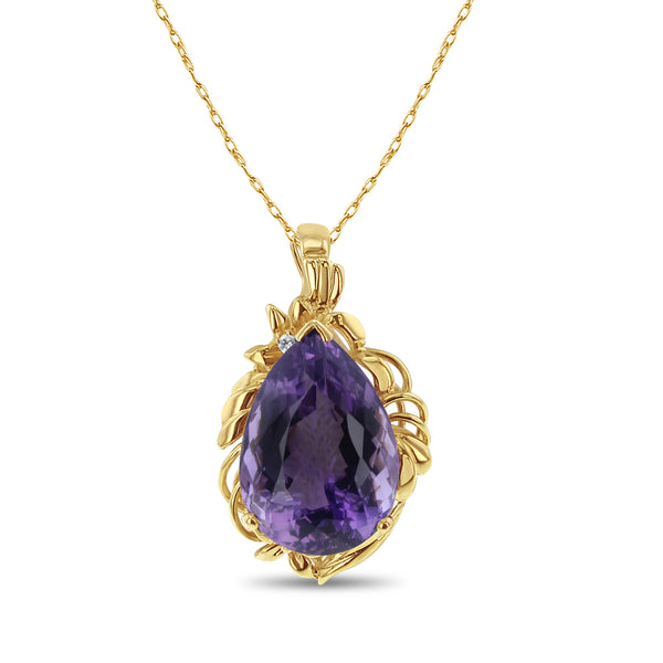 Pear Shaped Amethyst Pendant with Gold Design