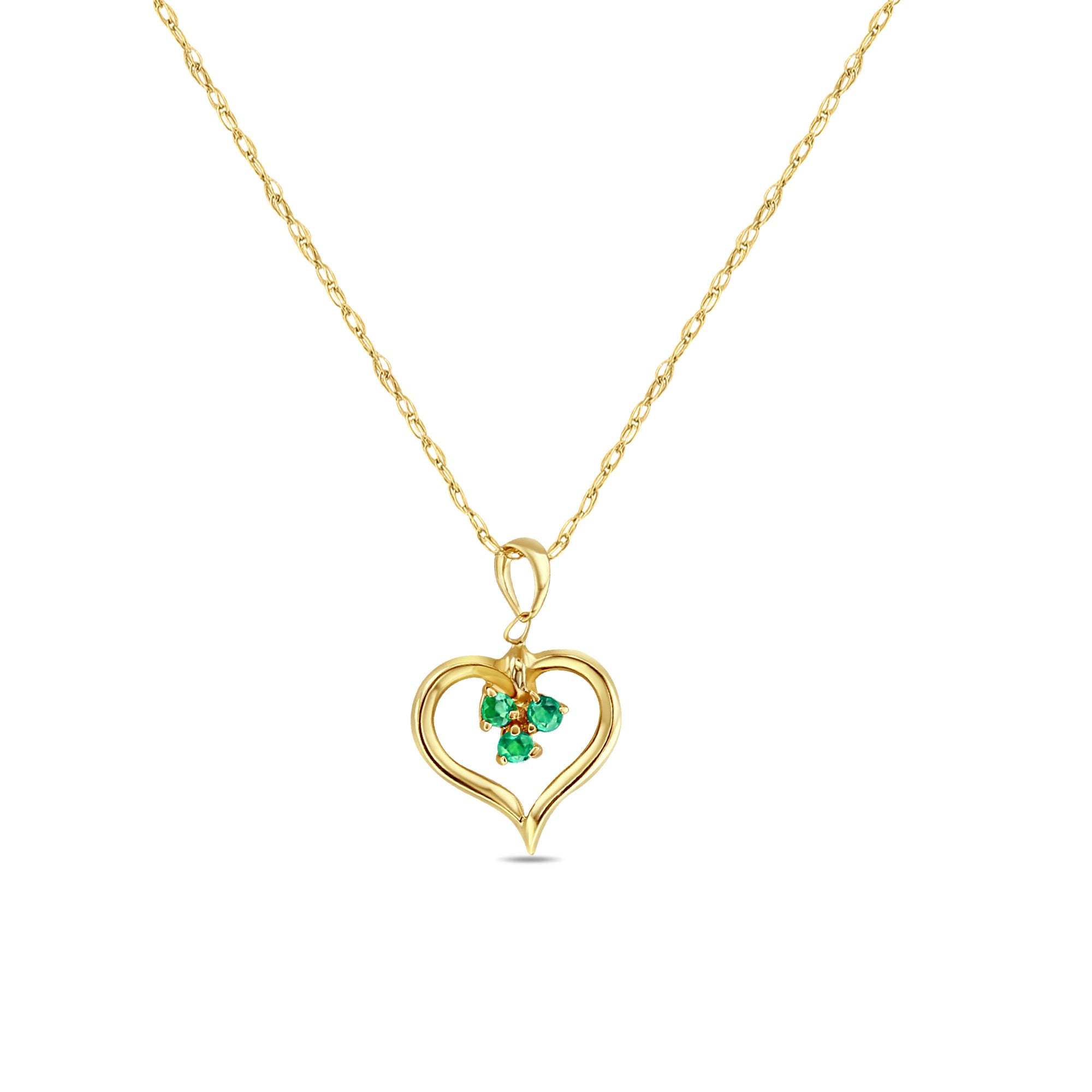 Collar de esmeraldas en forma de corazón en oro amarillo de 14 k