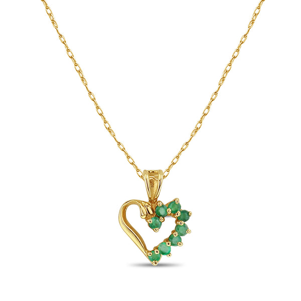 Heart Shaped Pendant with Emeralds 14k Yellow Gold -