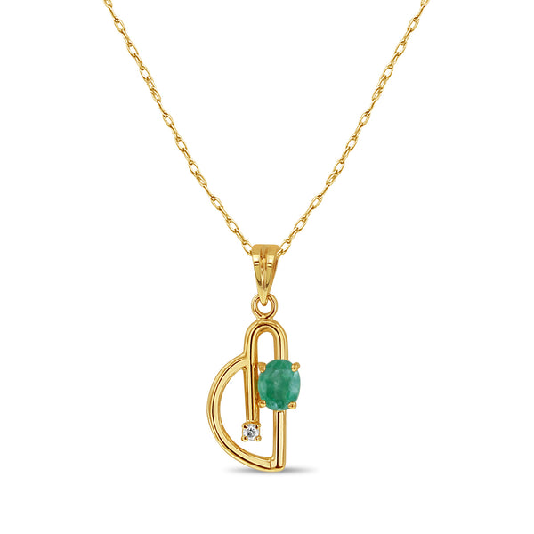 Emerald Music Note Necklace with Oval Natural Genuine Emerald