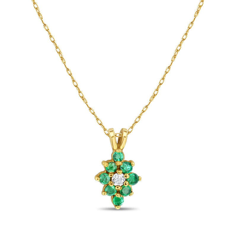 Collier grappe de raisin en or jaune 14 carats avec émeraude et diamants, 0,58 ct