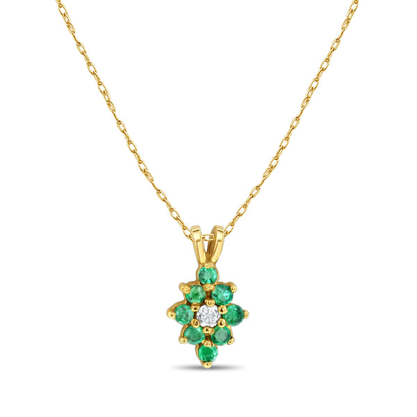 Emerald & Diamond Grape Cluster Necklace .58cttw 14k Yellow Gold
