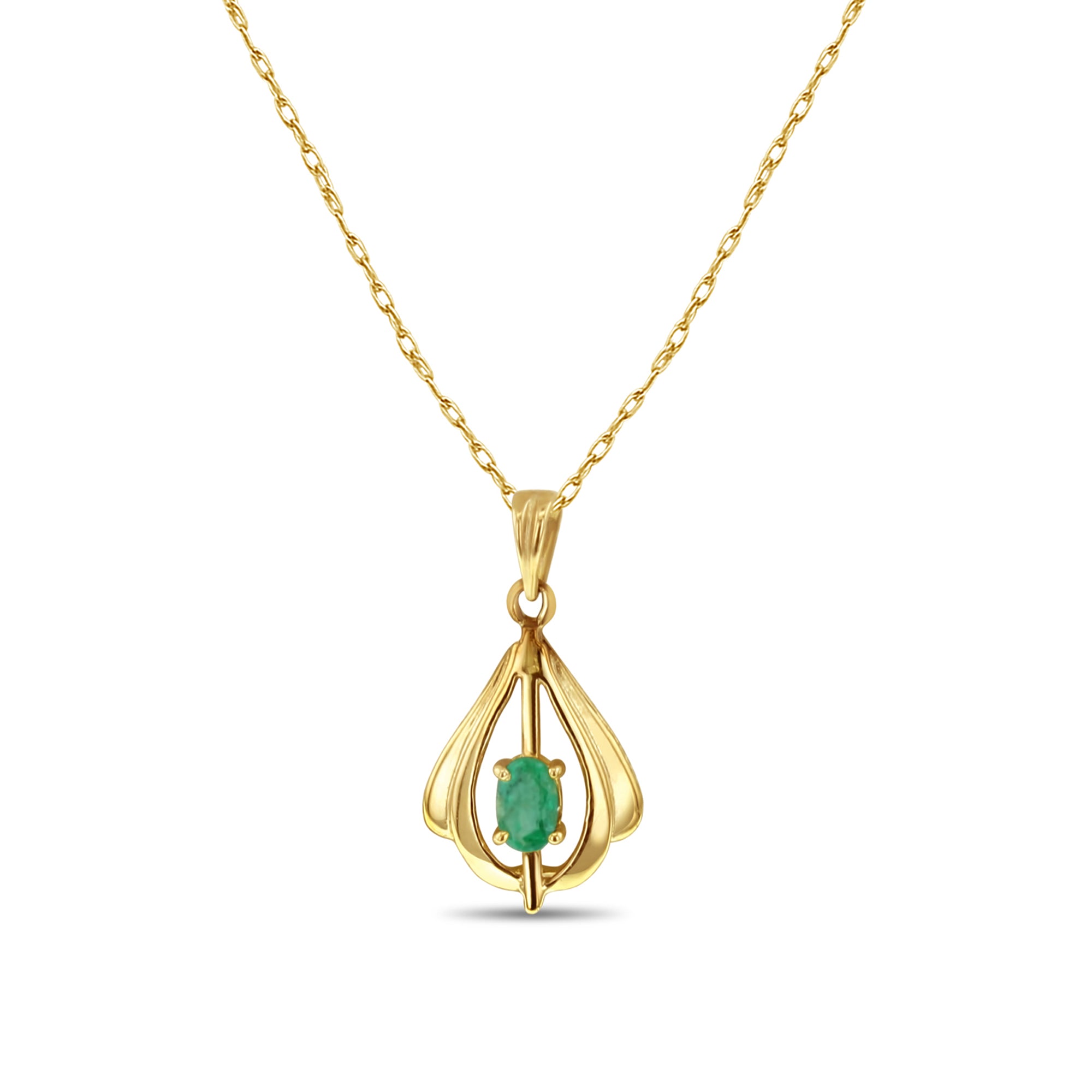 Teardrop Shaped Oval Emerald Necklace