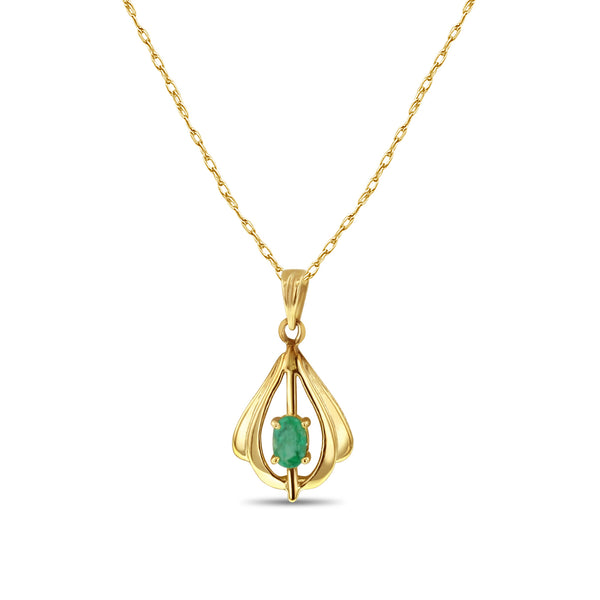 Teardrop Shaped Oval Emerald Necklace