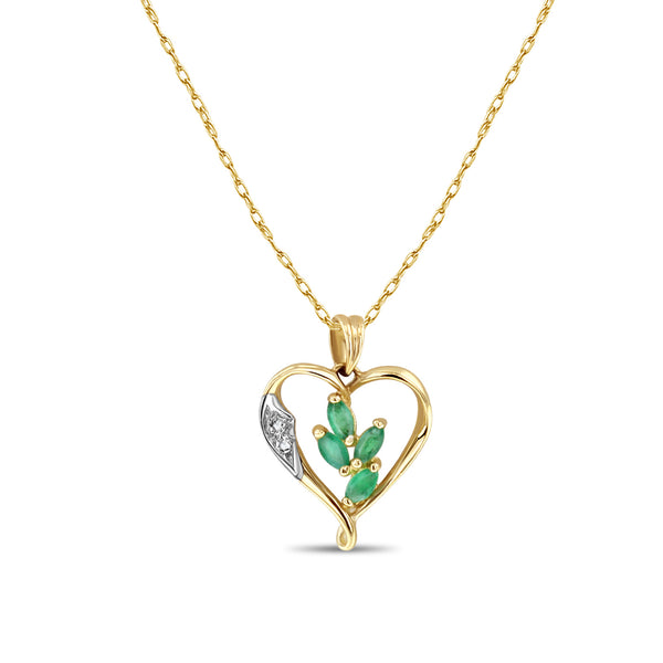 Heart Shaped Pendant with Marquise Emerald Cluster Central