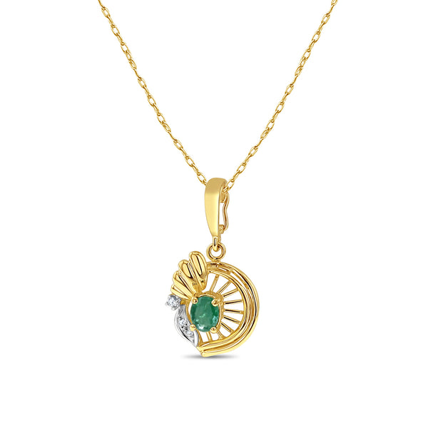 Oval Emerald in Seashell Design Necklace