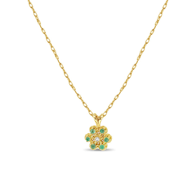 Small Flower Shaped Emerald & Diamond Necklace