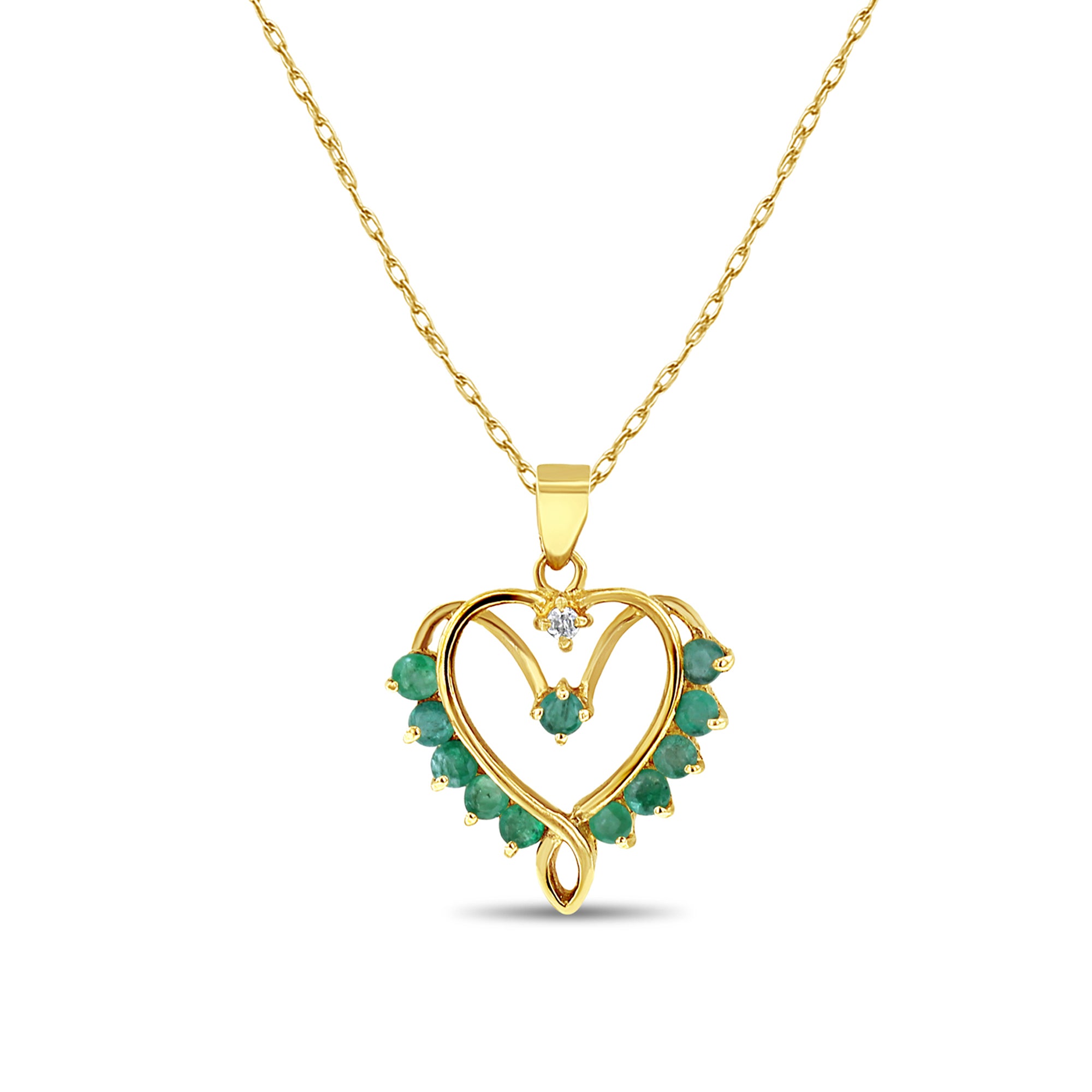 Heart Shaped Emerald Necklace with Diamond Accent