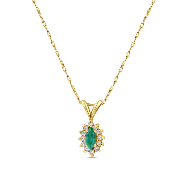 Marquise Emerald & Diamond Halo Necklace