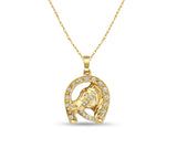 Diamond Horseshoe Horse Head Necklace .55cttw 14k Yellow Gold