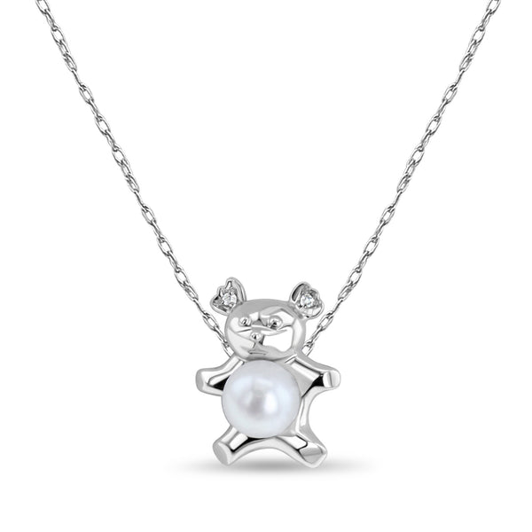 Small Teddy Bear with Pearl Center Necklace