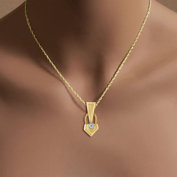 Lock Shaped Diamond Necklace .10cttw 14k Yellow Gold