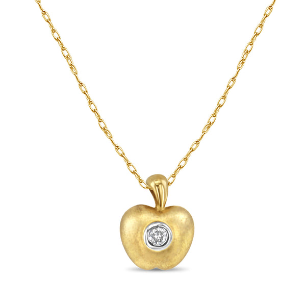 Brushed Satin Apple with Diamond Center Charm Necklace
