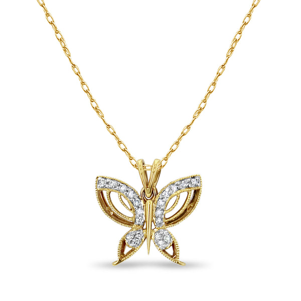 Butterfly Diamond Pave Necklace .14cttw 18k Yellow Gold