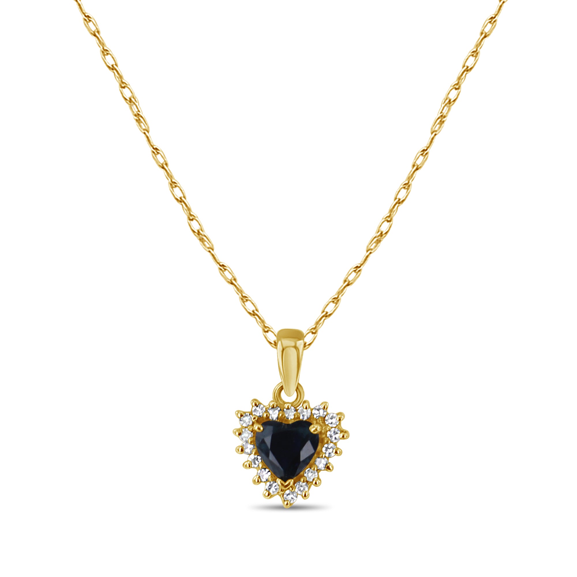 Heart Shaped Sapphire Diamond Necklace 14k Yellow Gold