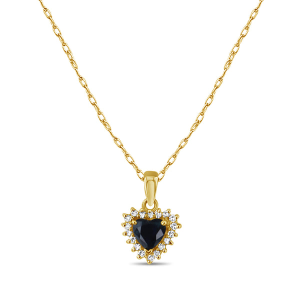 Heart Shaped Sapphire Diamond Necklace 14k Yellow Gold