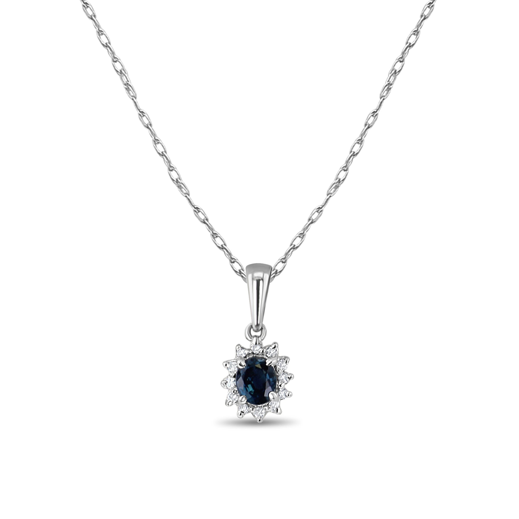 Collier Halo Diamant Saphir Ovale