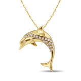 Diamond Encrusted Dolphin Necklace 14k Yellow Gold